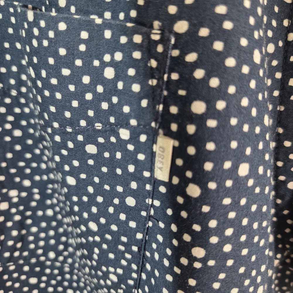 OBEY Navy Blue Polka Dot Short Sleeve Button Up Shirt Mens Large - Picture 8 of 11